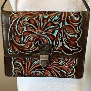 Patricia Nash Locri Leather Crossbody Turquoise Tooled